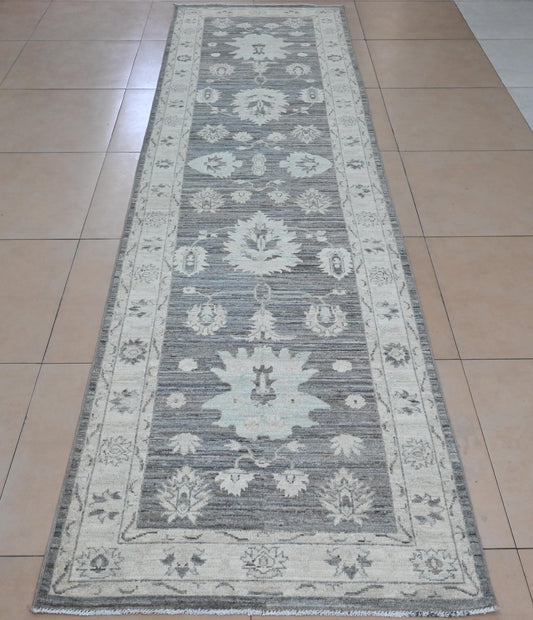 3X12 Afghan Natural Brown Runner Rug – Hand Knotted  Wool Hallway Rug – Vintage Style Oushak Oriental Carpet – Vegdyes Wool Rug