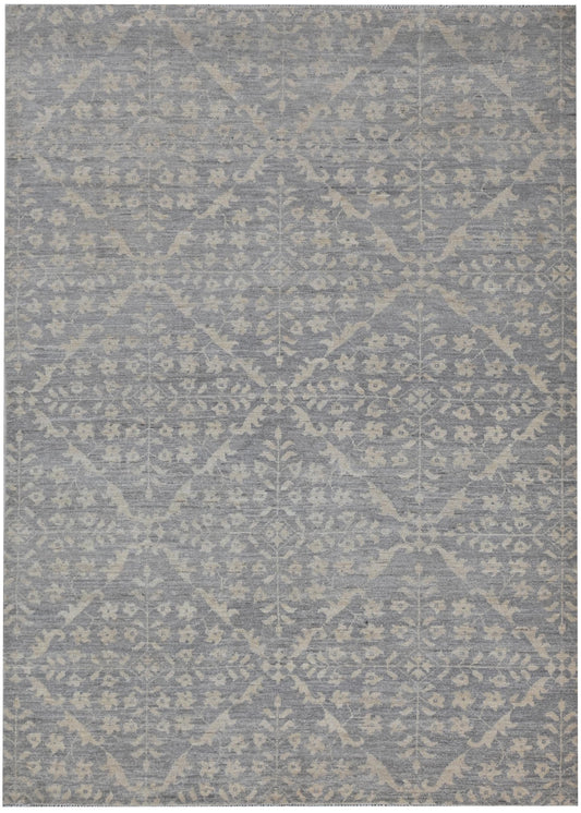 5x7 Vintage Gray Distressed Area Rug – Hand-Knotted Wool Rug, Geometric Modern Tribal Design, Neutral Persian Style Carpet for Living Room