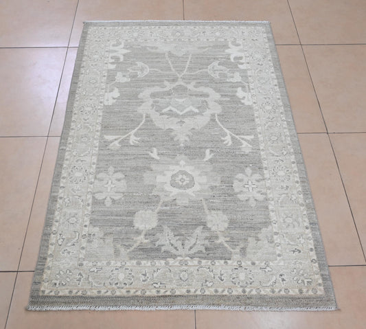 3x5 Neutral Handmade Oushak Rug – Light Brown Turkish Wool Area Rug – Small Vintage-Style Boho Carpet – Living Room & Entryway Decor