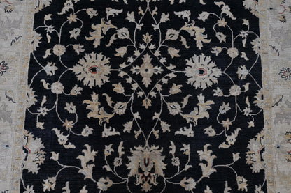 Closeup of 6x9 Handmade Black and Beige Ziegler Chobi Wool Rug 