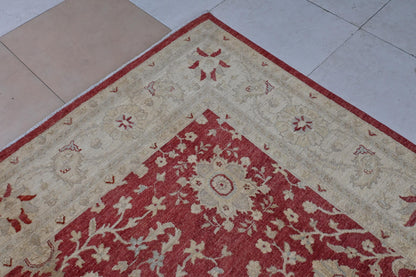 8x10 Red and Beige Afghan Oriental Area Rug – Hand-Knotted Wool Persian Style Carpet – Traditional Floral Ziegler Rug – Free Shipping