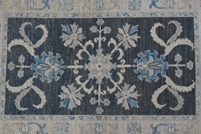 3x5 Handmade Oushak Afghan Charcoal & Blue Wool Rug - Bedroom Rug - Oriental Rug - Rug for Living Room - Handspun Wool - ''3'1x4'11''