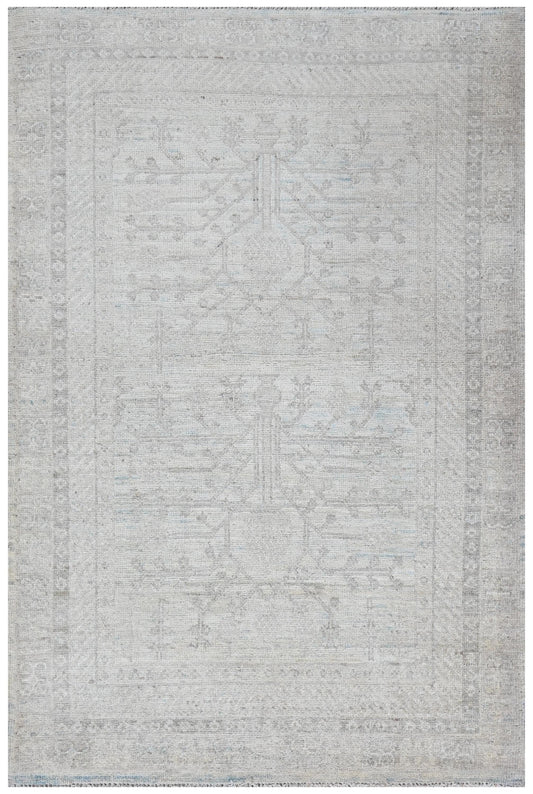 3x5 Handmade Muted Khotan Rug – Light Neutral Wool Afghan Carpet, Subtle Distressed Vintage Look, Vegdye wool, Minimalist Boho Decor Rug