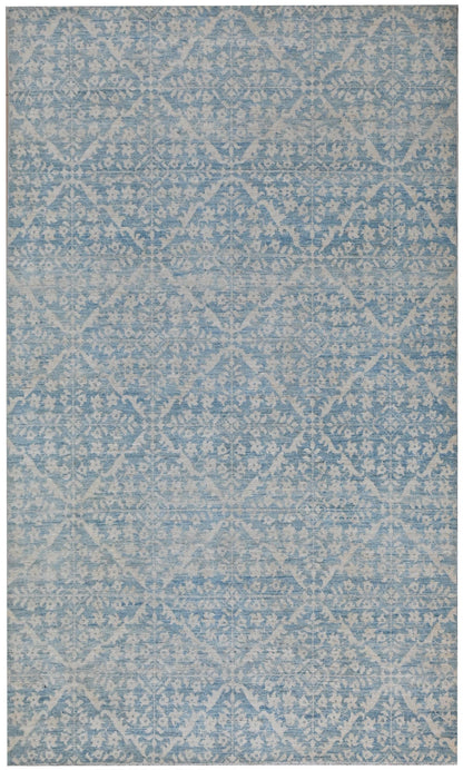 6x9 Light Blue and Ivory Area Rug – Vintage-Inspired Hand-Knotted Carpet – Soft Washed Boho Living Room Rug – Free Shipping