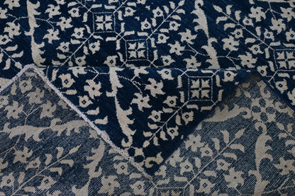 6x9 Blue and Ivory Geometric Floral Rug – Hand-Knotted Oriental Style Area Carpet – Modern Boho Living Room Rug – Free Shipping- Bedroom Rug