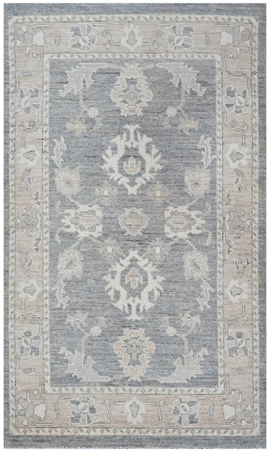 3x5 Handmade Afghan Oushak Rug | Grey Beige Neutral Wool Area Rug | Vintage Style Oriental Carpet | Living Room Bedroom Decor
