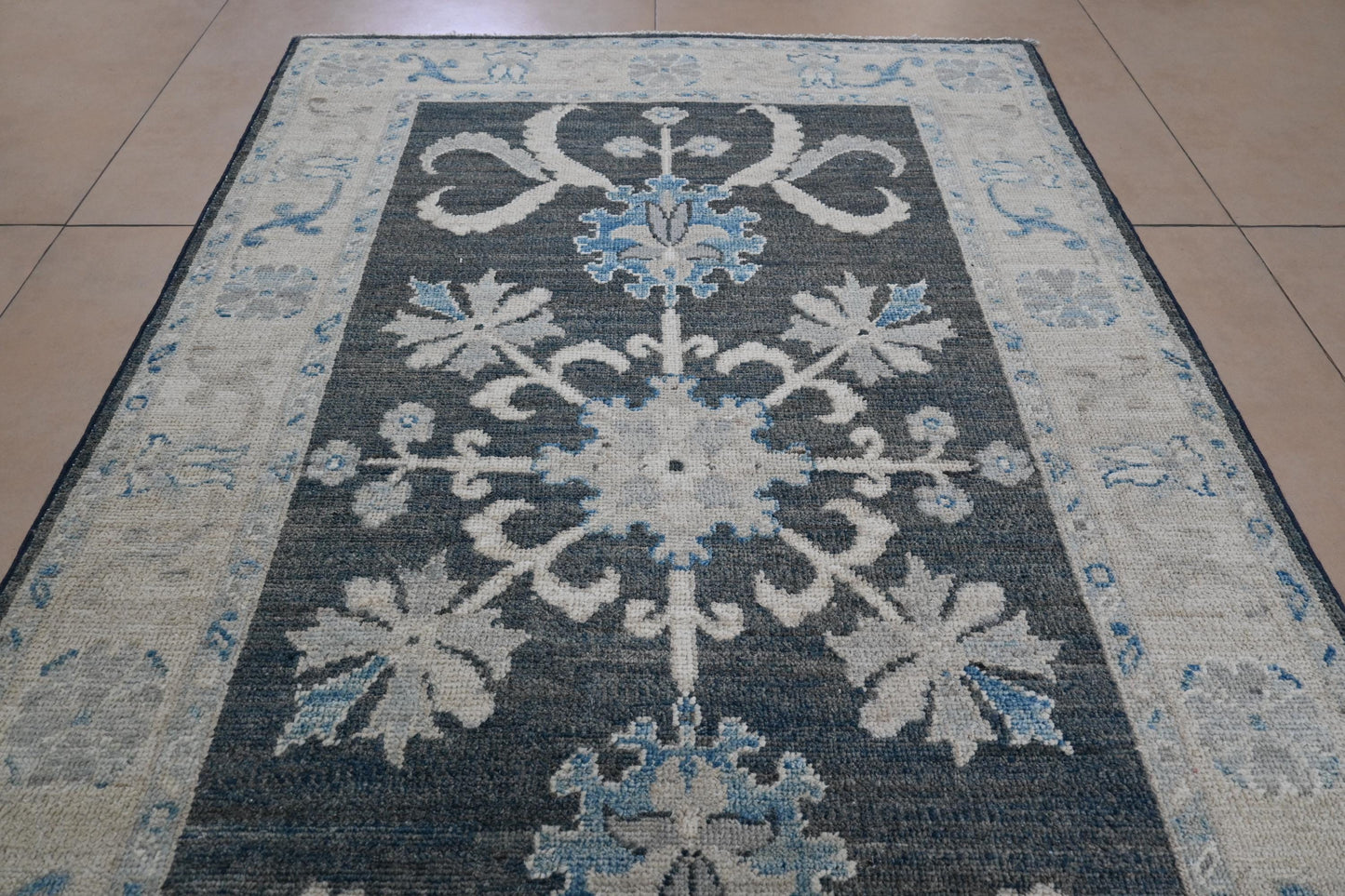3x5 Handmade Oushak Afghan Charcoal & Blue Wool Rug - Bedroom Rug - Oriental Rug - Rug for Living Room - Handspun Wool - ''3'1x4'11''