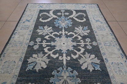 3x5 Handmade Oushak Afghan Charcoal & Blue Wool Rug - Bedroom Rug - Oriental Rug - Rug for Living Room - Handspun Wool - ''3'1x4'11''
