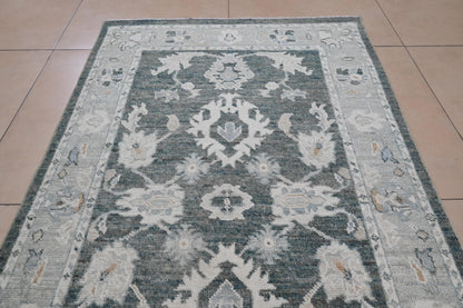3x5 Afghan Rug – Hand Knotted Green Area Rug – Traditional Oriental Carpet from Afghanistan – Vegdye Wool Rug – Vintage Style Small Rug
