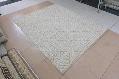8x10 Moroccan Style Hand-Knotted Wool Rug- Vegdye Rug - Light Grey Geometric Pattern Area Carpet - Neutral Living Room Decor - Free Shipping