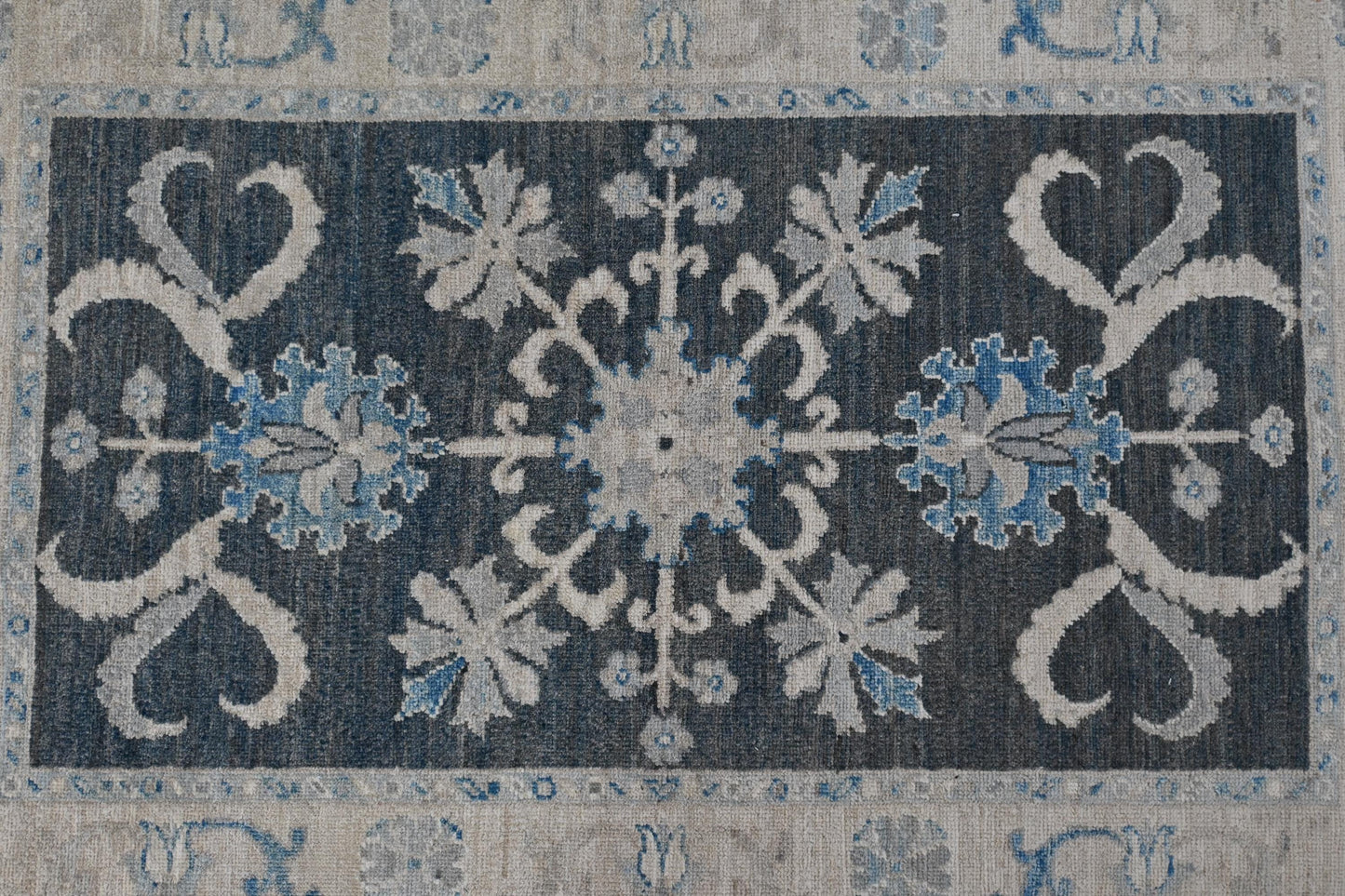 3x5 Charcoal Blue Oushak Rug | Hand-Knotted Afghan Wool Rug | Natural Veg Dyes | Vintage Distressed Area Carpet | Elegant Floral Medallion
