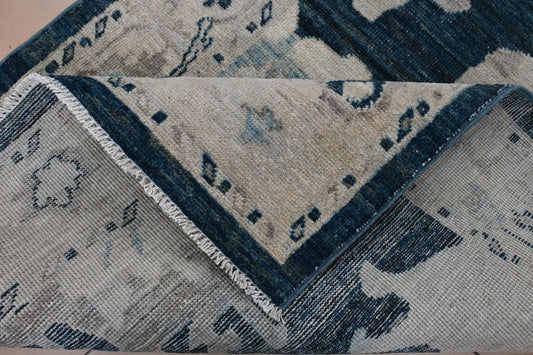 3x5 – Handmade Blue and Ivory Oushak Rug – Vintage Inspired Wool Area Rug | Turkish Style Oriental Carpet | Boho Tribal Rug for Living Room