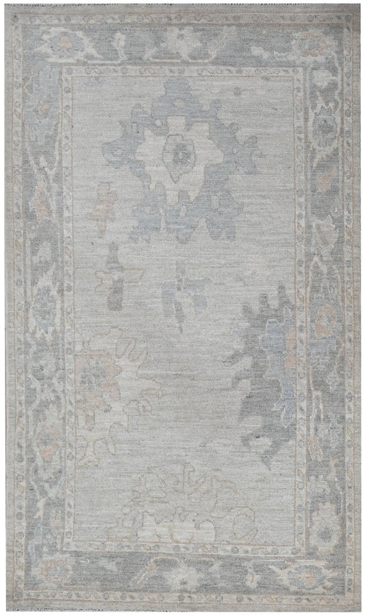 3x5 Hand Knotted Oushak Rug – Light Blue & Gray Vintage Distressed Wool Area Rug – Turkish Oriental Carpet for Entryway or Living Room