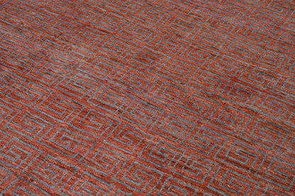 6x9 Red Greek Key Rug – Red Wool Area Carpet – Modern Geometric Gabbeh–Boho Veg Dye Oriental Rug for Living Room, Bedroom or Office 5'9x8'8"