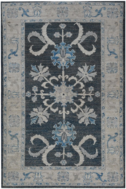 3x5 Handmade Oushak Afghan Charcoal & Blue Wool Rug - Bedroom Rug - Oriental Rug - Rug for Living Room - Handspun Wool - ''3'1x4'11''