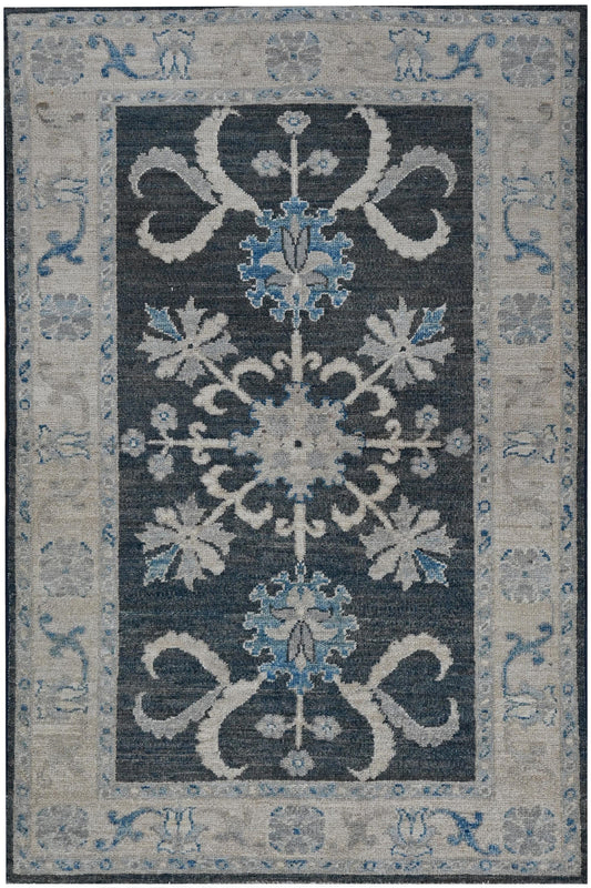 3x5 Handmade Oushak Afghan Charcoal & Blue Wool Rug - Bedroom Rug - Oriental Rug - Rug for Living Room - Handspun Wool - ''3'1x4'11''