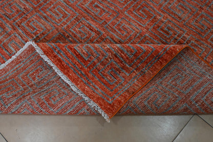 6x9 Red Greek Key Rug – Red Wool Area Carpet – Modern Geometric Gabbeh–Boho Veg Dye Oriental Rug for Living Room, Bedroom or Office 5'9x8'8"