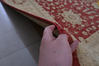 8x10 Red and Beige Afghan Oriental Area Rug – Hand-Knotted Wool Persian Style Carpet – Traditional Floral Ziegler Rug – Free Shipping