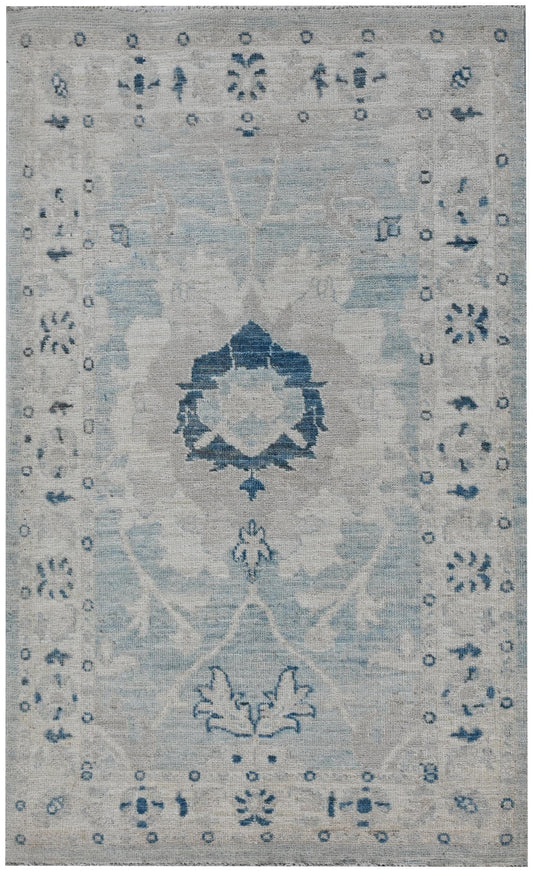 3x5  Handmade Blue & Grey Afghan Vegdye Wool Rug | Vintage-Inspired Oushak Design | Soft Boho Oriental Area Rug | Neutral Living Room Decor