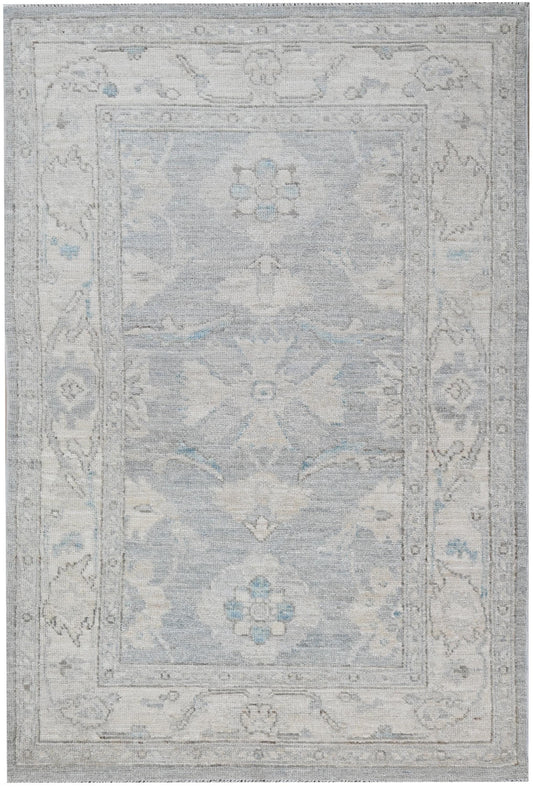 3X5 Light Blue Oushak Rug | Hand-Knotted Wool Vintage Turkish Area Rug | Faded Distressed Oriental Carpet | Soft Neutral Boho Decor