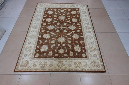 6x9 Brown Ziegler Chobi Area Rug - Afghan Hand Knotted Wool Veg Dye Boho Oriental Rug - Rug for Living Room - Bedroom Rug - "6'3 x 8'8"