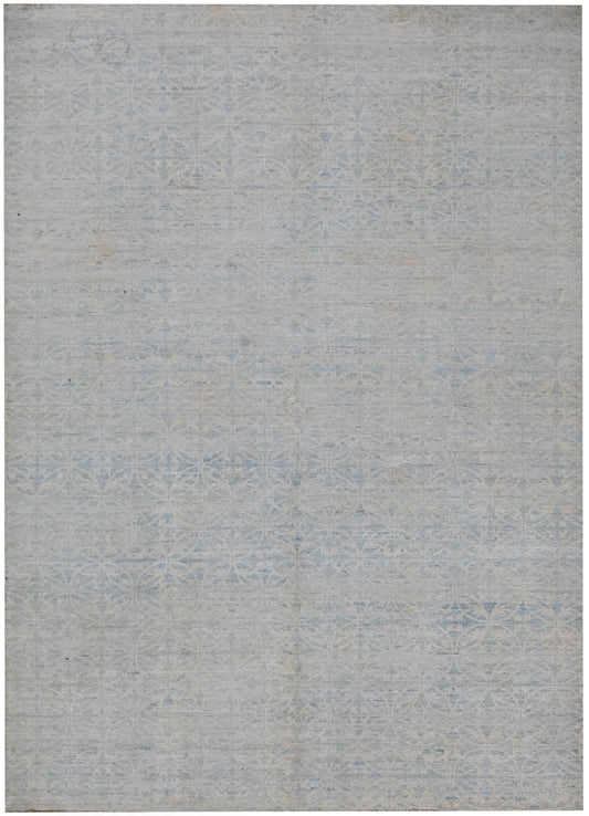 6x9 Light Blue Faded Wool Area Rug – Hand Knotted Neutral Modern Floral Carpet, Vintage Style Minimalist Living Room Rug, Boho Rug