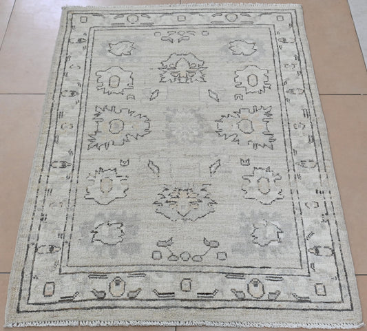 3x4 Ivory Afghan Oushak Rug – Hand-Knotted Wool Area Rug – Neutral Boho Turkish Style Carpet – Vegdyes – Farmhouse Decor Accent Rug