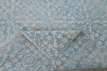 6x9 Light Blue and Ivory Area Rug – Vintage-Inspired Hand-Knotted Carpet – Soft Washed Boho Living Room Rug – Free Shipping