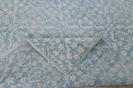 6x9 Light Blue and Ivory Area Rug – Vintage-Inspired Hand-Knotted Carpet – Soft Washed Boho Living Room Rug – Free Shipping