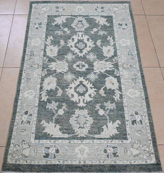 3x5 Afghan Rug – Hand Knotted Green Area Rug – Traditional Oriental Carpet from Afghanistan – Vegdye Wool Rug – Vintage Style Small Rug