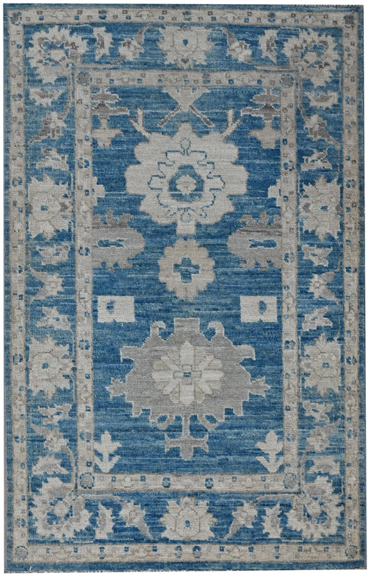 2x4 Hand-Knotted Blue Oushak Rug – Vintage Afghan Wool Area Rug – Oriental Ziegler Style Carpet – Vegdye Wool Rug  Boho – Farmhouse Decor