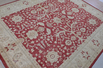 8x10 Red and Beige Afghan Oriental Area Rug – Hand-Knotted Wool Persian Style Carpet – Traditional Floral Ziegler Rug – Free Shipping