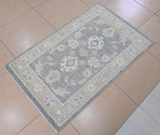 3x5 Handmade Afghan Oushak Rug | Grey Beige Neutral Wool Area Rug | Vintage Style Oriental Carpet | Living Room Bedroom Decor