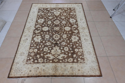 6x9- Rustic Brown Ziegler Chobi Rug-Afghan Handmade Rug-Floral And Boho Rug-         "5.10x8.9"