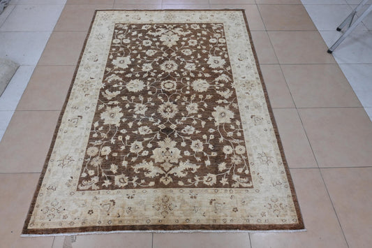 6x9- Rustic Brown Ziegler Chobi Rug-Afghan Handmade Rug-Floral And Boho Rug-         "5.10x8.9"