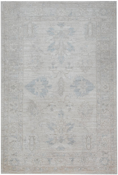 3x5 Handmade Afghan Oushak Rug – Light Beige & Blue Wool Area Rug | Vintage Turkish Style Carpet | Neutral Boho Entryway Rug | Muted Rug