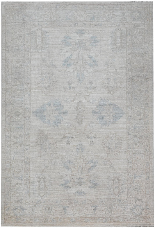 3x5 Handmade Afghan Oushak Rug – Light Beige & Blue Wool Area Rug | Vintage Turkish Style Carpet | Neutral Boho Entryway Rug | Muted Rug