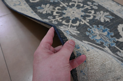 3x5 Handmade Oushak Afghan Charcoal & Blue Wool Rug - Bedroom Rug - Oriental Rug - Rug for Living Room - Handspun Wool - ''3'1x4'11''