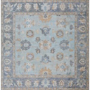 10x10 hand knotted square turkish rug | large muted blue & gray oushak area rug