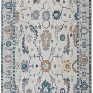 9x12 ivory & multi color hand knotted turkish area rug | large oushak style wool carpet